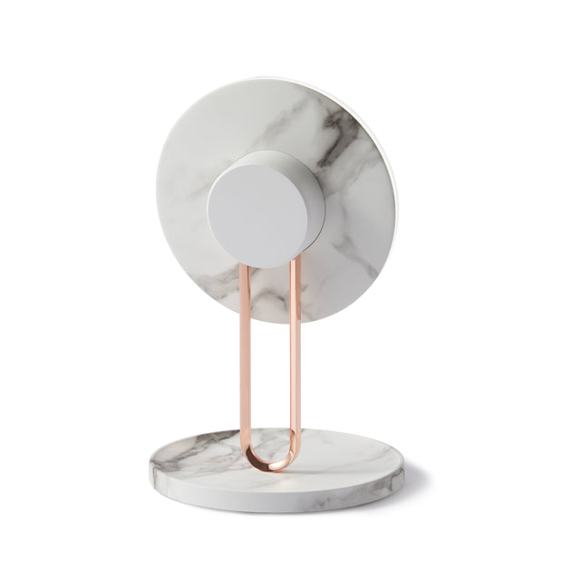You can't go wrong with this exquisite white marble design makeup mirror. The mirror has 3 kind of tone LED lights that will give you perfect reflection of color and optimal light to apply make-up and to strengthen your Browgame. This high definition mirror comes with a removable small magnetic mirror (7x magnifying) for easy tweezing.